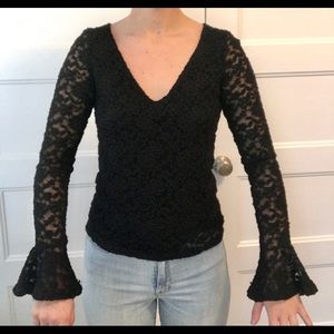 Long sleeve lace top with flared sleeves